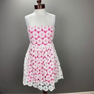 Ultramarine Pink white Crochet Detail Floral Dress Sz S Boho Valentine's Day